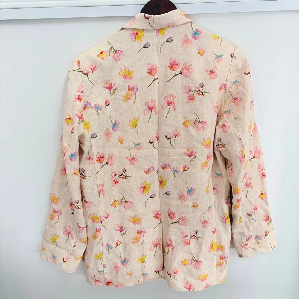 Zadig &‎ Voltaire Courtney Vegy Linen Blazer Jacket Sz XL / EU 42 Pink Floral